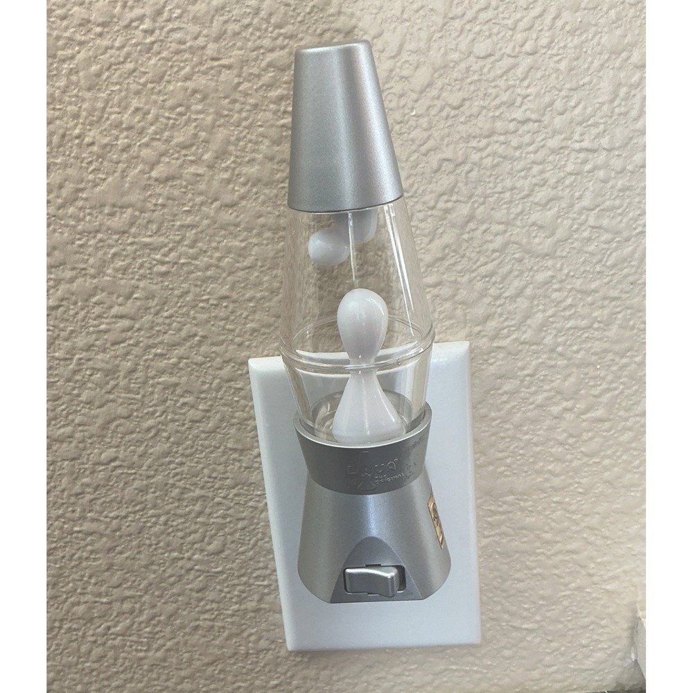 Vintage Original Lava Plug-In Wall Night Light Silver with Clear Globe Works!